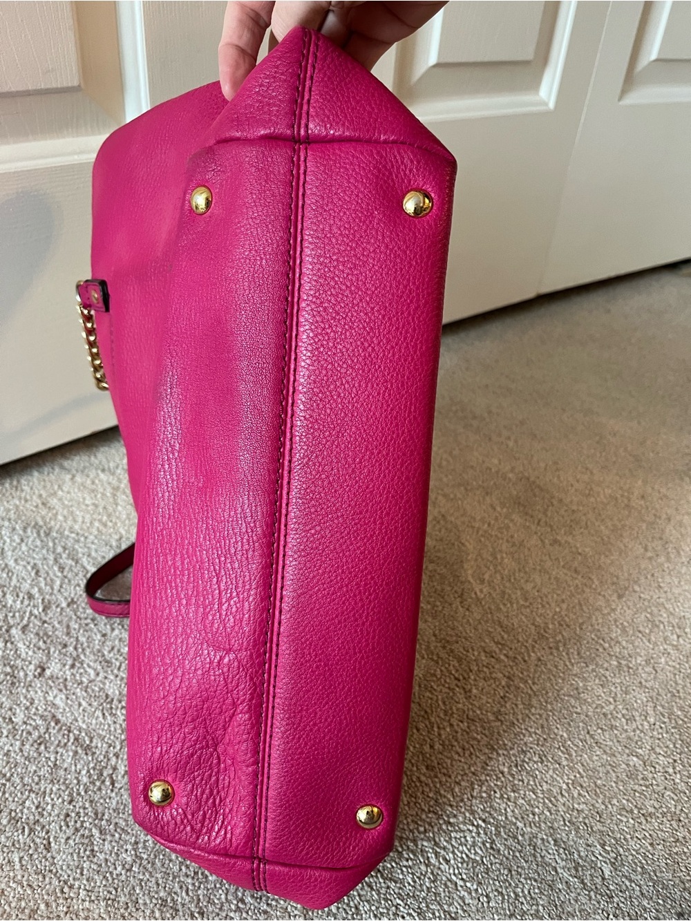 Michael Kors Fuchsia Leather Tote with Gold Chain Details - Picture 15 of 15